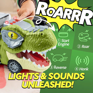 Joyin dinosaur transport truck toy 13 in 1 with 12 pull back cars for kids ages 3 to 5 birthday gift for boys