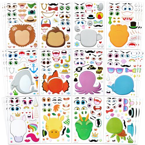 Joyin Make-a-Face Animal Stickers for Kids 9x6 Inches Safari Sea Fantasy 36 Sheets