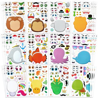 Joyin Make-a-Face Animal Stickers for Kids 9x6 Inches Safari Sea Fantasy 36 Sheets