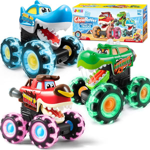 Joyin 3-Pack Monster Truck Light-Up Cars, Motion Activated Toddler Toy Gift for Boys & Girls