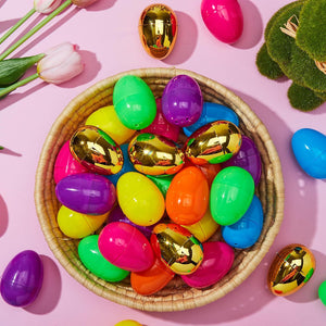 Joyin Plastic Easter Eggs Bulk 50 Pack 44 Colorful 6 Golden Fillable for Hunt Party Basket Filler
