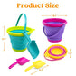 JOYIN Foldable Beach Bucket Set with Mesh Bag & Shovels, 3-Pack Toy Pails for Toddlers & Travel