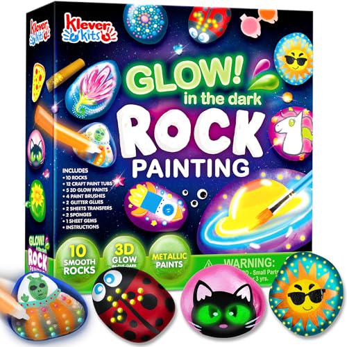 Joyin Glow in the Dark Rock Painting Kit Arts and Crafts for Kids Ages 6 to 12 Includes Paints Brushes and Rocks