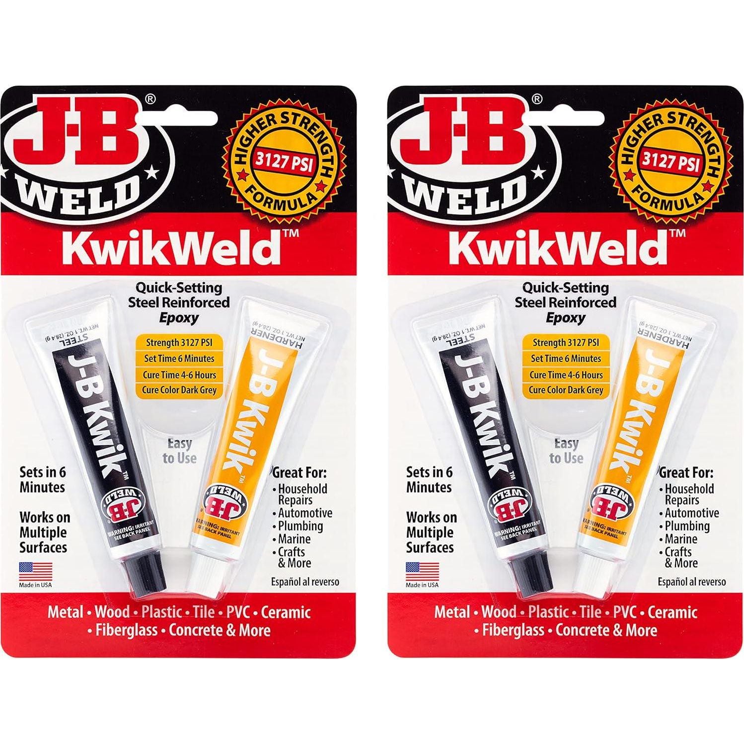 J-B Weld KwikWeld, 6 Minute Set Epoxy, Steel Reinforced Epoxy, High Strength - 2 Pack, Dark Grey (8276-2),043425990471