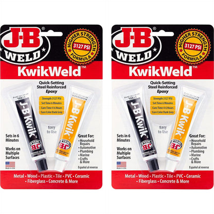 J-B Weld KwikWeld, 6 Minute Set Epoxy, Steel Reinforced Epoxy, High Strength - 2 Pack, Dark Grey (8276-2),043425990471