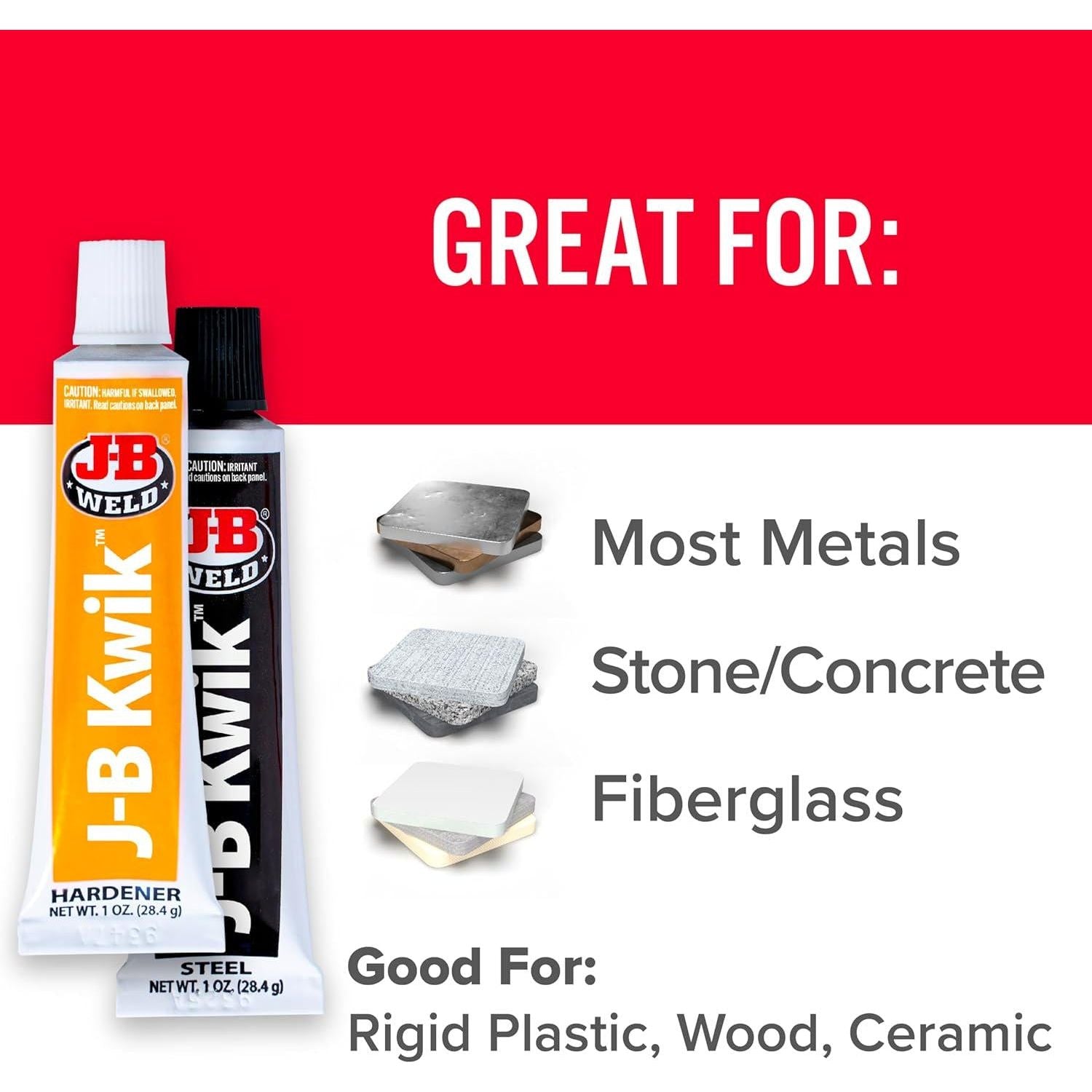J-B Weld KwikWeld, 6 Minute Set Epoxy, Steel Reinforced Epoxy, High Strength - 2 Pack, Dark Grey (8276-2),043425990471