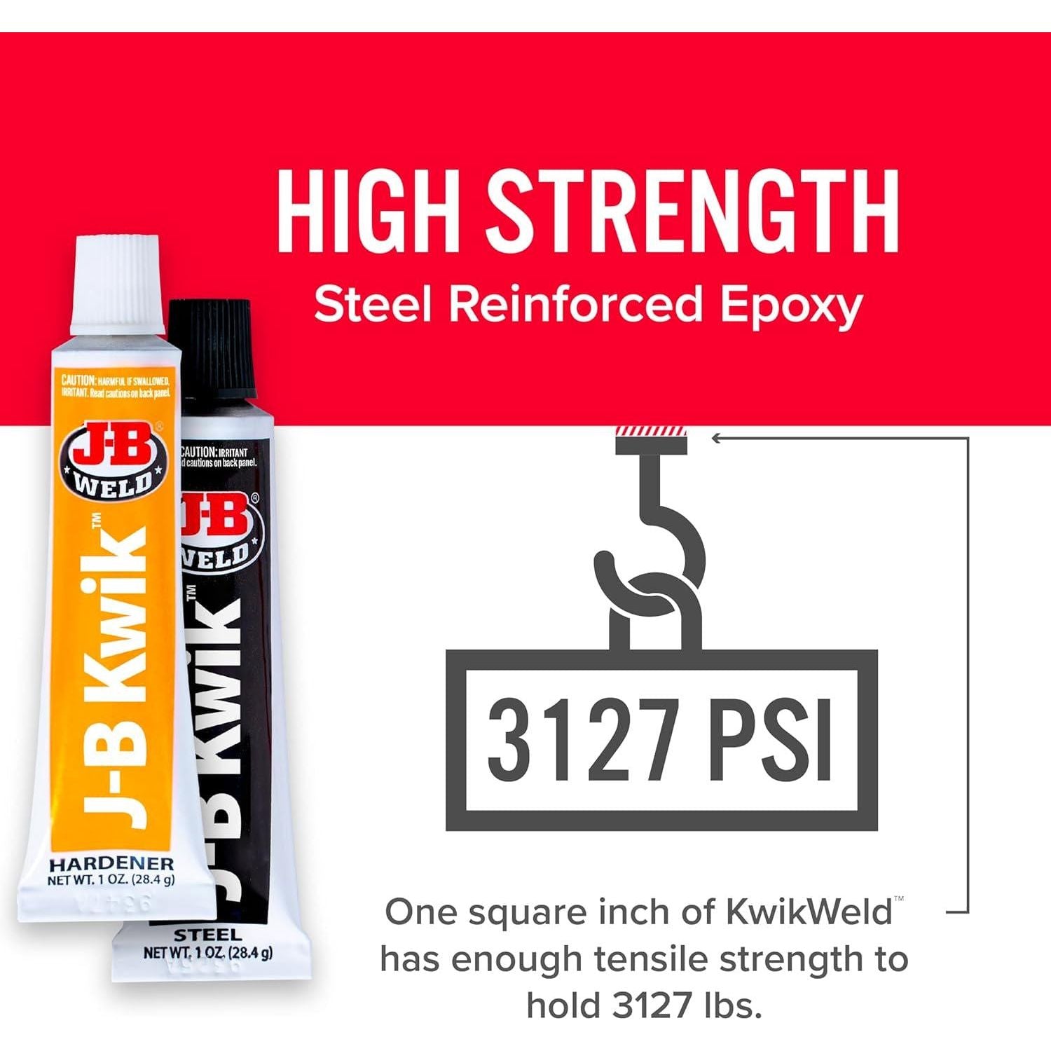 J-B Weld KwikWeld, 6 Minute Set Epoxy, Steel Reinforced Epoxy, High Strength - 2 Pack, Dark Grey (8276-2),043425990471