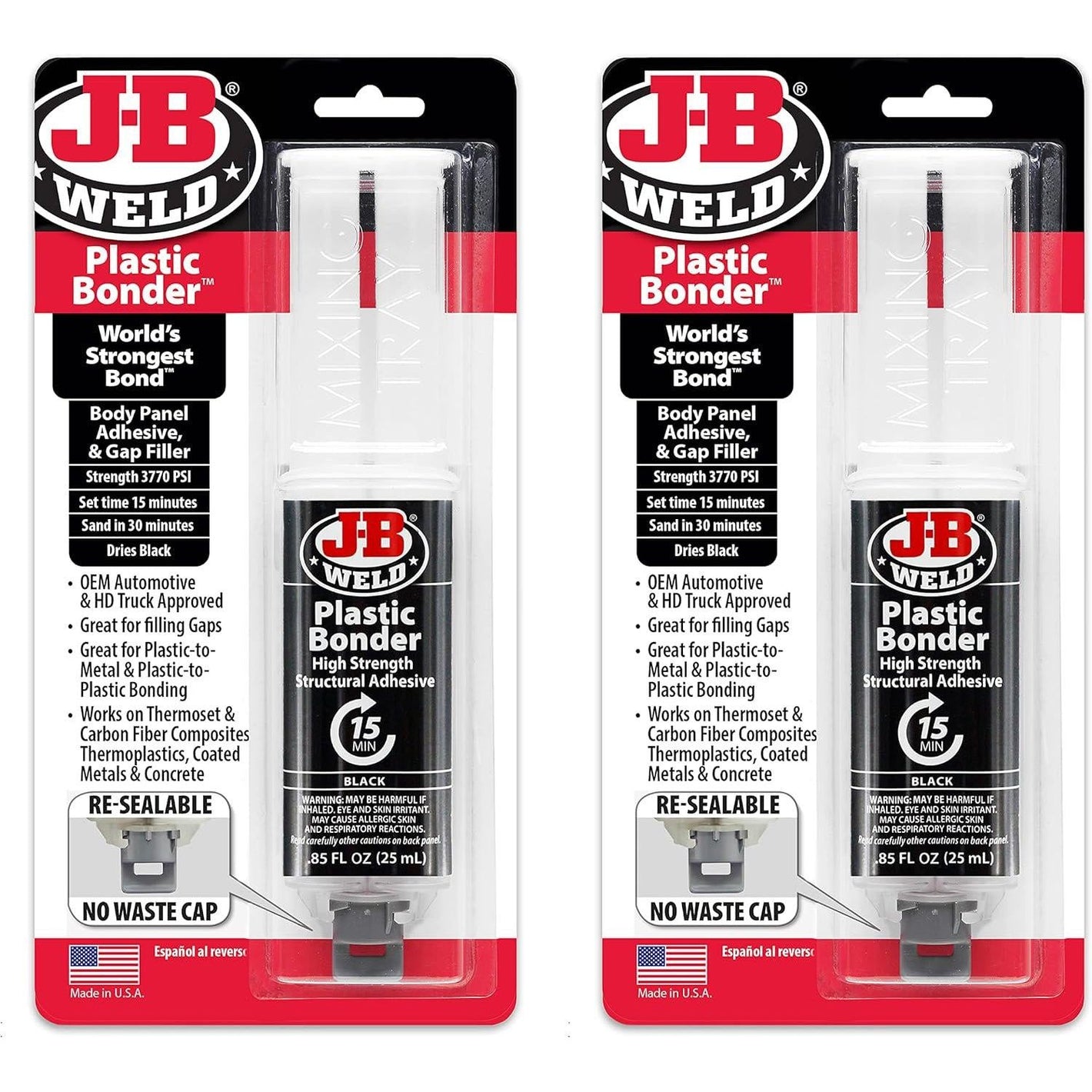 J-B Weld Plastic Bonder Black 25ml Syringe - 2 Pack (50139-2), 25 Ml - 2 Pack,043425990501