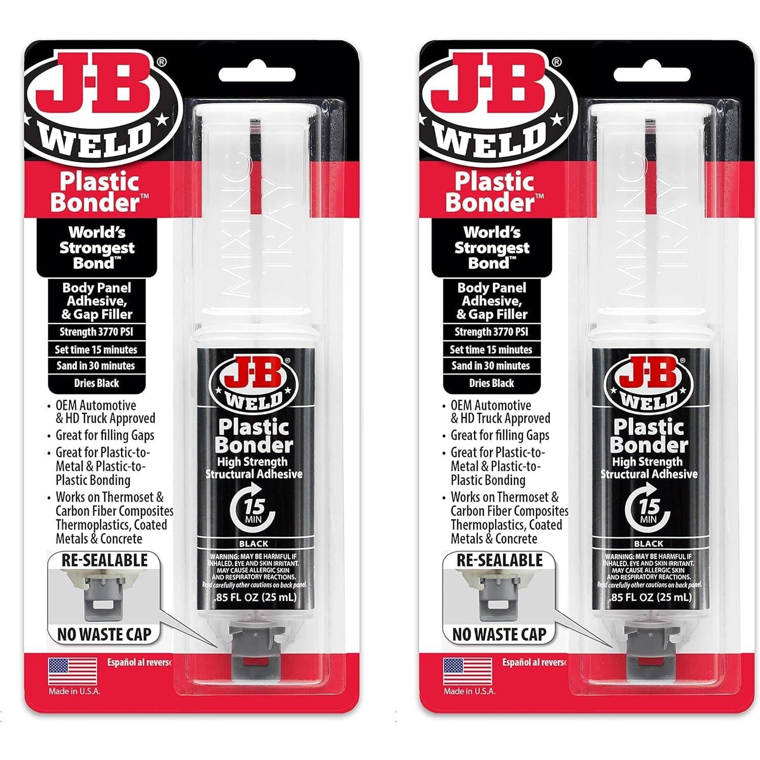 J-B Weld Plastic Bonder Black 25ml Syringe - 2 Pack (50139-2), 25 Ml - 2 Pack,043425990501