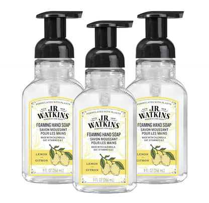 J.R. Watkins J.R. Watkins Foaming Hand Soap With Pump Dispenser, Moisturizing Foam Hand Wash, All Natural, Alcohol-Free, Cruelty-Free, USA Made, Lemon, 9 Fl Oz, 3 Pack