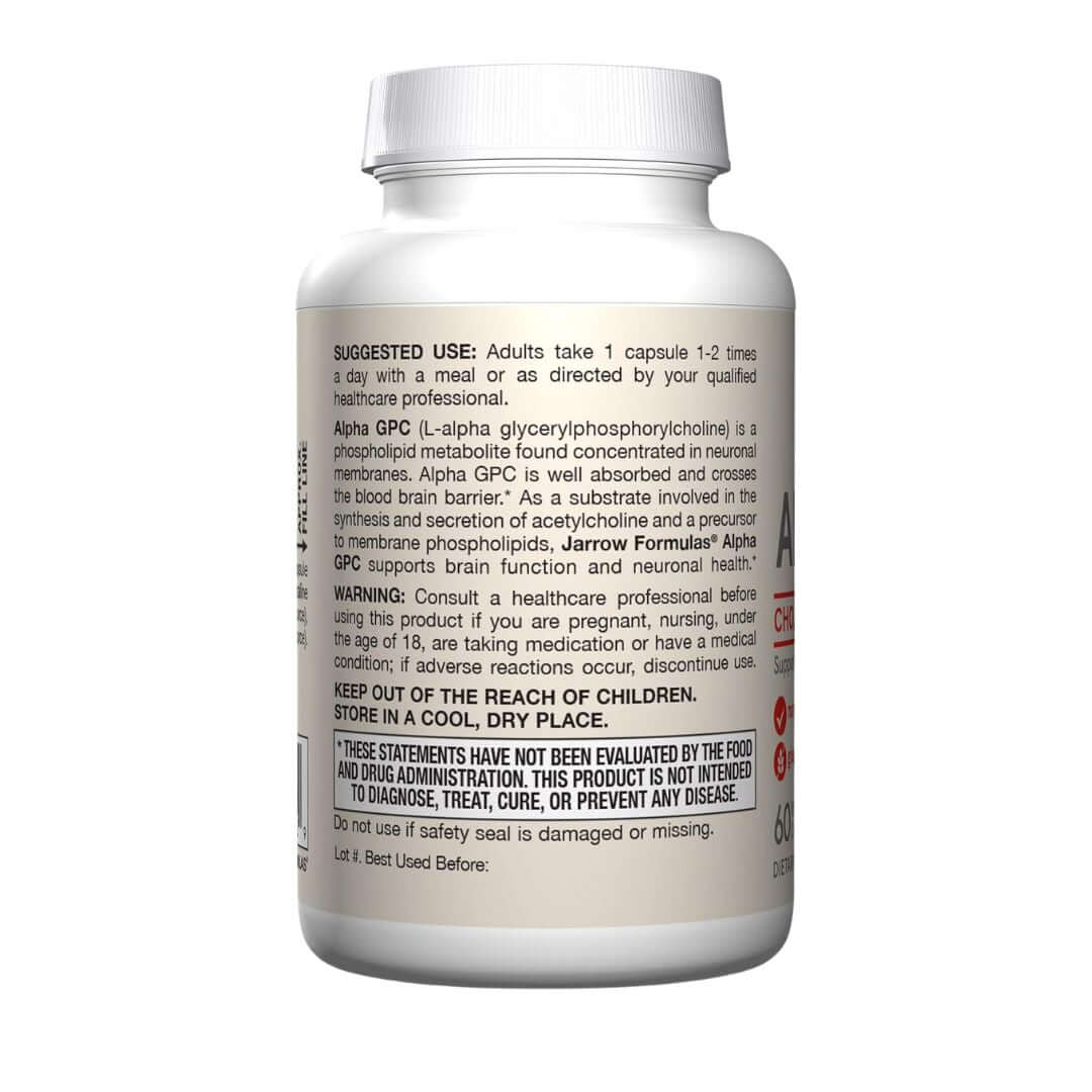 Jarrow Formulas Alpha GPC Choline Source 300mg 60 Veg Capsules,790011560029