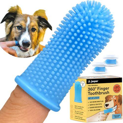 Jasper Dog Toothbrush Kit, 2 Pack Blue, 360° Finger Brush for Dogs & Cats, Pet Teeth Cleaning Tool, Toothpaste Not Included