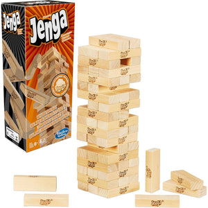 Jenga Classic Wood Block Game with 54 Genuine Hardwood Blocks Stacking Tower Game for Ages 6 and Up 1 or More Players Family and Party Fun