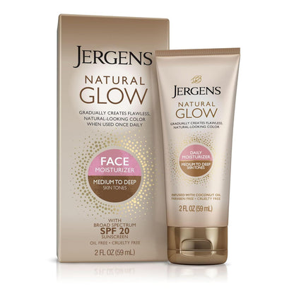 Jergens Jergens Natural Glow Self Tanner Face Moisturizer With SPF 20 Facial Sunscreen, Medium To Deep Skin Tone, Sunless Tanning, Oil Free, Broad Spectrum Protection UVA And UVB, 2 Oz (Packaging May Vary)
