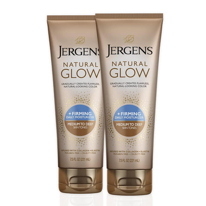 Jergens Jergens Natural Glow +Firming Self Tanner Body Lotion, Medium To Deep Skin Tone, Sunless Tanning Moisturizer With Collagen And Elastin, Helps To Visibly Reduce Cellulite, 7.5 Oz, Pack Of 2