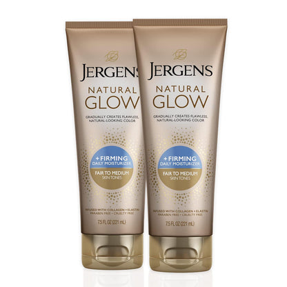 Jergens Jergens Natural Glow +Firming Self Tanner Body Lotion, Fair To Medium Skin Tone, Sunless Tanning Moisturizer With Collagen And Elastin. Helps To Visibly Reduce Cellulite, 7.5 Fl Oz (Pack Of 2)