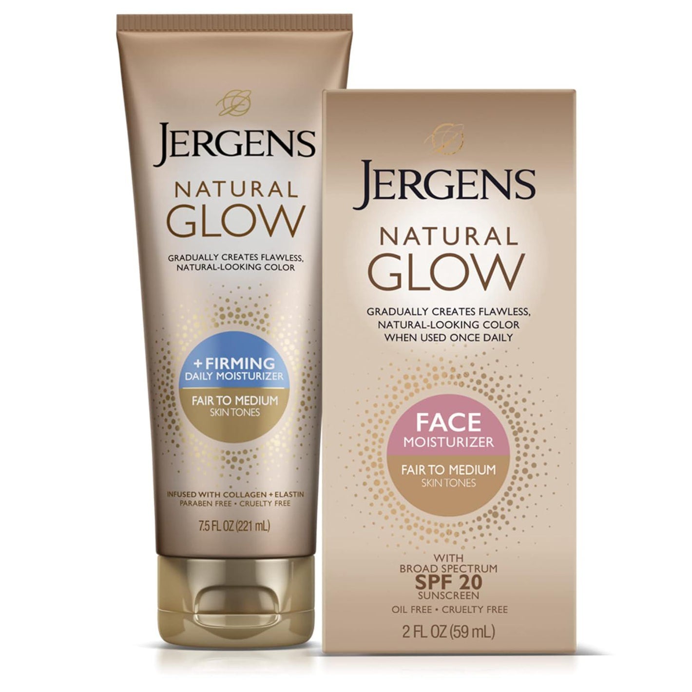 Jergens Natural Glow Bundle Daily Moisturizer 7.5 oz and SPF20 Face Moisturizer 2 oz Fair to Medium Skin