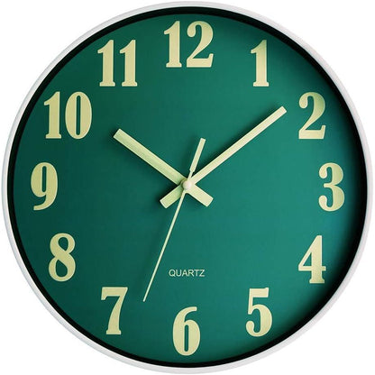 JoFomp Glow In The Dark Clock, 12 Inch Modern Silent Non Ticking Wall Clocks Battery Operated, Night Light Wall Clock For Living Room Decor, Wall Clock Decorative For Kitchen Bedroom (Green),