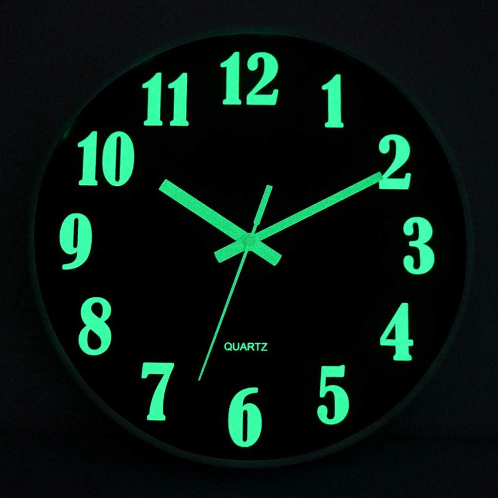 JoFomp Glow In The Dark Clock, 12 Inch Modern Silent Non Ticking Wall Clocks Battery Operated, Night Light Wall Clock For Living Room Decor, Wall Clock Decorative For Kitchen Bedroom (Green),