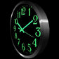 JoFomp Modern Glow In The Dark Wall Clock, 12 Inch Non-Ticking Silent Movement Night Light Clock, Aluminum Frame Luminous Numbers And Hands, Decorative For Home Living Room Office (Black),