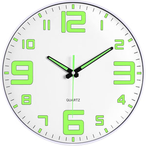 JoFomp Modern Night Light Wall Clock, 12 Inch Silent Non-Ticking Clock With Glow In The Dark Function, Battery Operate Lighted Wall Clock For Living Room Kitchen Bedroom Decor (White),