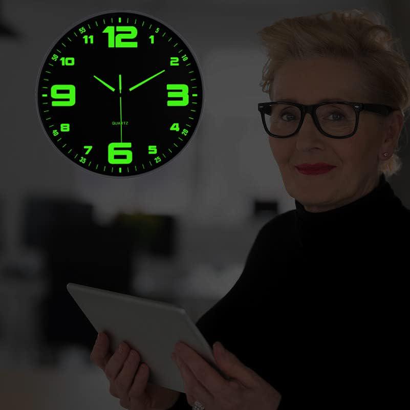 JoFomp Modern Night Light Wall Clock, 12 Inch Silent Non-Ticking Clock With Glow In The Dark Function, Battery Operate Lighted Wall Clock For Living Room Kitchen Bedroom Decor (Black),