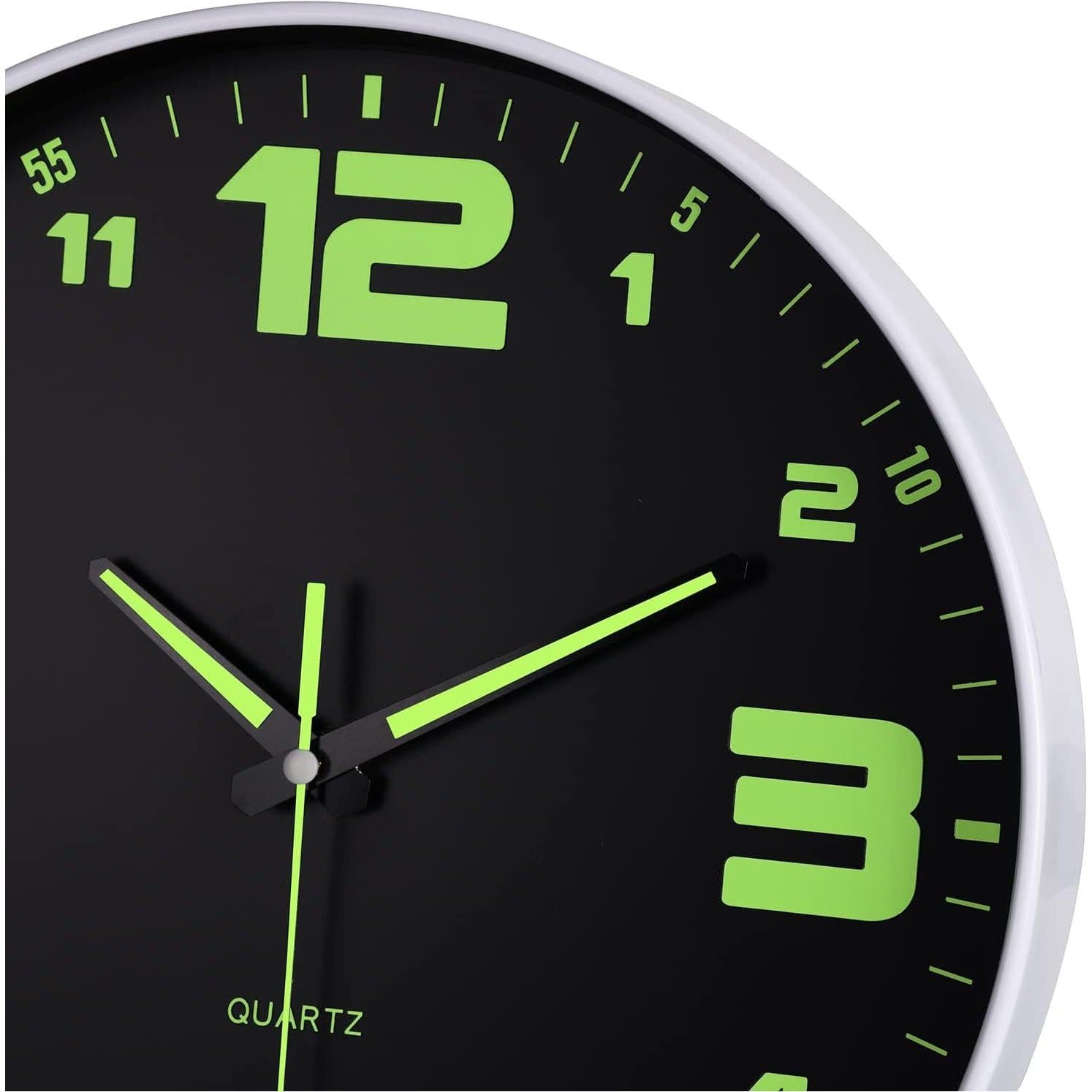 JoFomp Modern Night Light Wall Clock, 12 Inch Silent Non-Ticking Clock With Glow In The Dark Function, Battery Operate Lighted Wall Clock For Living Room Kitchen Bedroom Decor (Black),