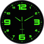 JoFomp Modern Night Light Wall Clock, 12 Inch Silent Non-Ticking Clock With Glow In The Dark Function, Battery Operate Lighted Wall Clock For Living Room Kitchen Bedroom Decor (Black),