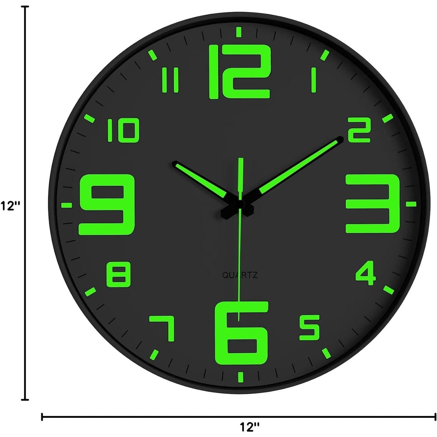 JoFomp Modern Night Light Wall Clock, 12 Inch Silent Non-Ticking Clock With Glow In The Dark Function, Battery Operate Lighted Wall Clock For Living Room Kitchen Bedroom Decor (White),