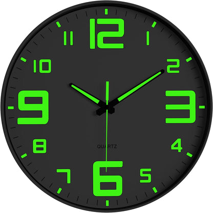 JoFomp Modern Night Light Wall Clock, 12 Inch Silent Non-Ticking Clock With Glow In The Dark Function, Battery Operate Lighted Wall Clock For Living Room Kitchen Bedroom Decor (White),