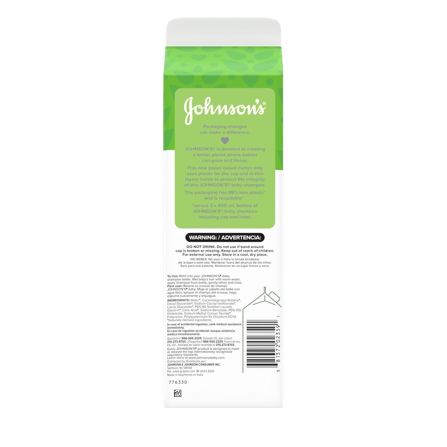 Johnson's Baby Shampoo, Hypoallergenic, No More Tears Shampoo For Baby's Delicate Scalp And Skin, Gently Washes Away Dirt And Germs, Paraben-Free, Value Size Baby Shampoo Refill, 33.8 Fl. Oz,