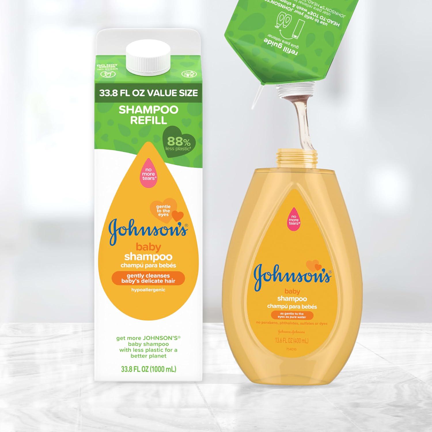 Johnson's Baby Shampoo, Hypoallergenic, No More Tears Shampoo For Baby's Delicate Scalp And Skin, Gently Washes Away Dirt And Germs, Paraben-Free, Value Size Baby Shampoo Refill, 33.8 Fl. Oz,