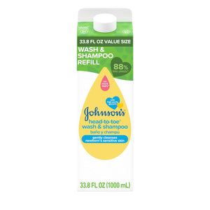 Johnson's Head-To-Toe Gentle Baby Body And Hair Wash, Tear-Free, Sulfate-Free And Hypoallergenic For Sensitive Skin, Value Size Refill, 33.8 Fl. Oz,