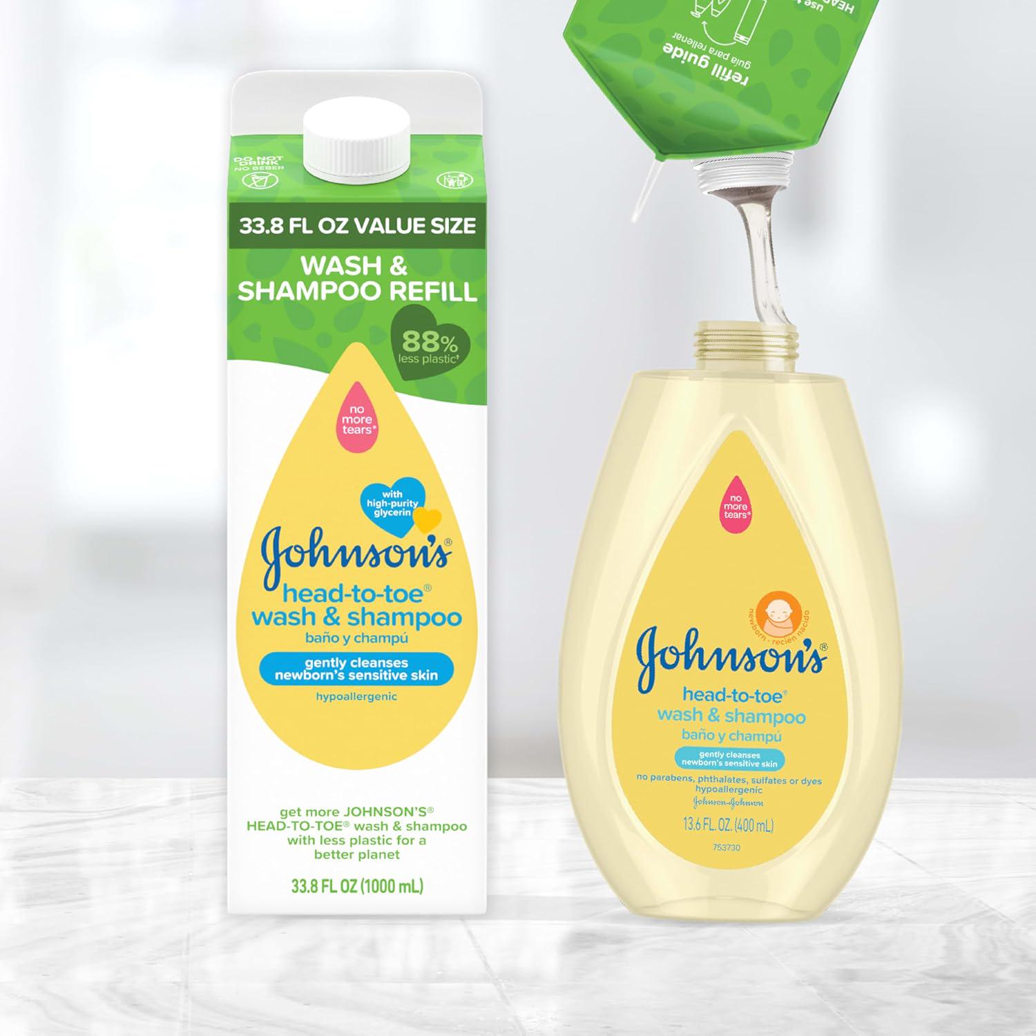 Johnson's Head-To-Toe Gentle Baby Body And Hair Wash, Tear-Free, Sulfate-Free And Hypoallergenic For Sensitive Skin, Value Size Refill, 33.8 Fl. Oz,