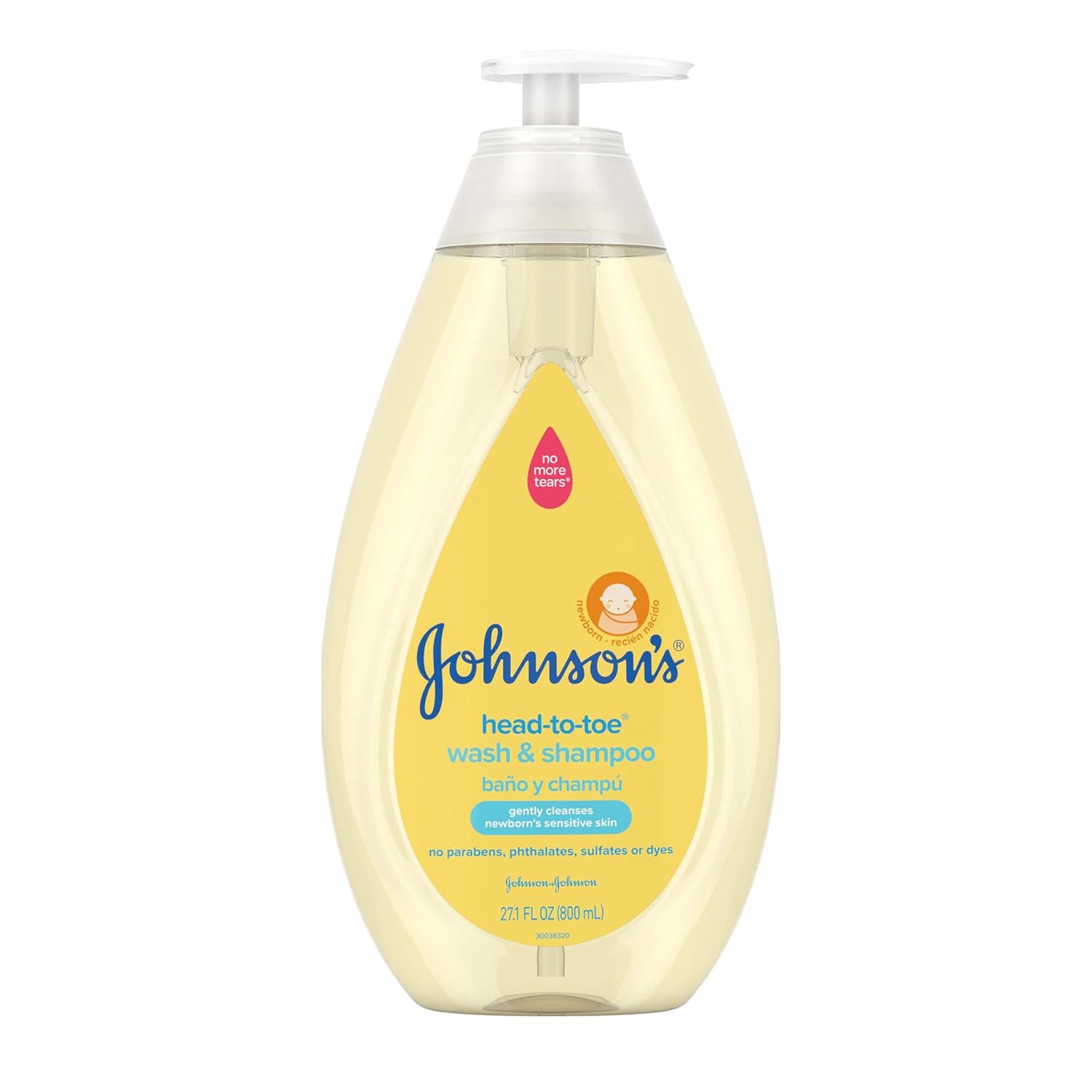 Johnson's Head-to-Toe Gentle Tear-Free Baby And Newborn Wash And Shampoo, Sulfate-, Paraben- Phthalate- And Dye-Free, Hypoallergenic Wash For Sensitive Skin And Hair, 27.1 Fl. Oz,