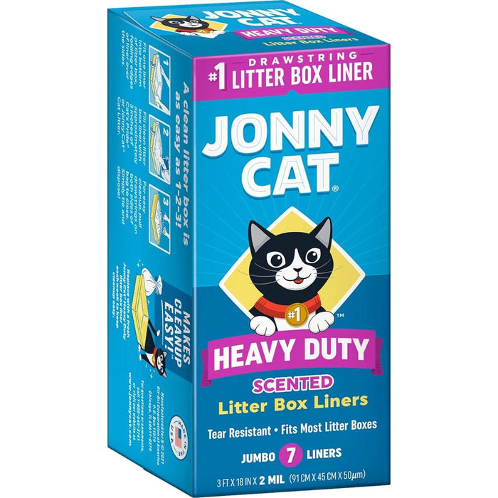Jonny Cat Litter Box Liners, Fresh Scent, Heavy Duty, Tear & Leak Resistant, Drawstring Close, Jumbo, 7 Count