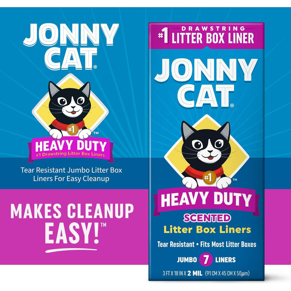 Jonny Cat Litter Box Liners: Fresh Scent - Heavy Duty - Tear And Leak Resistant - Drawstring Close - Jumbo, 7 Count,041334001578