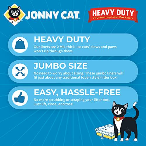 Jonny Cat Jumbo Litter Box Liners Drawstring Close Heavy Duty Tear and Leak Resistant 15 Count