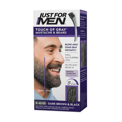 Just For Men Touch Of Gray Mustache & Beard B-45/55 Dark Brown & Black Easy Brush-In Colour