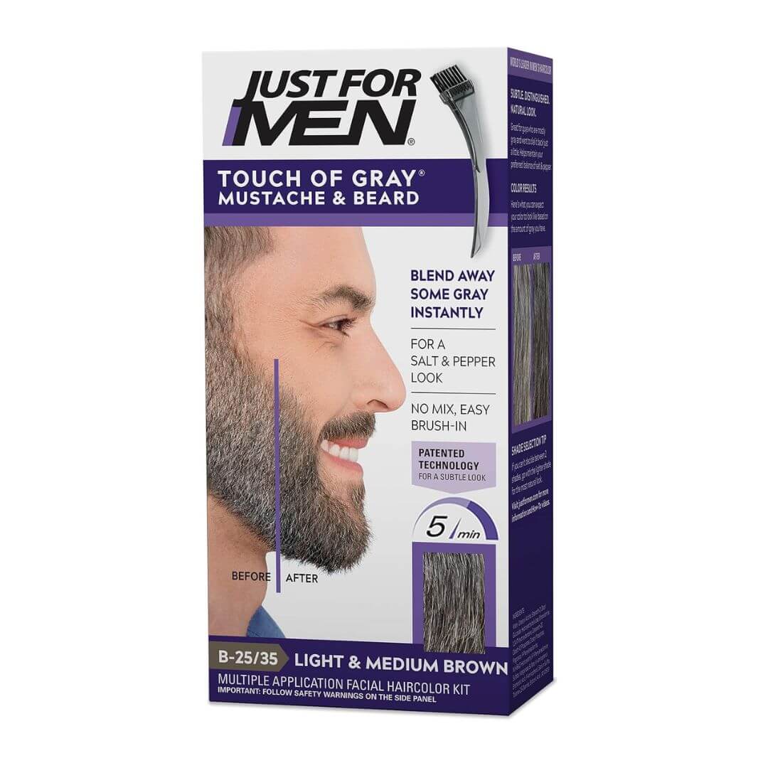 Just For Men Touch Of Gray Mustache & Beard B-25/35 Light & Medium Brown Easy Brush-In Colour