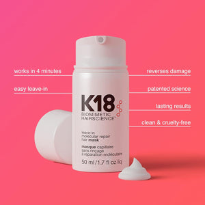 K18 Leave-In Molecular Hair Mask, Repairs Dry Or Damaged Hair, Reverse Hair Damage From Bleach, Color, Chemical Services And Heat