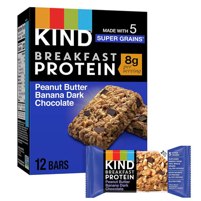 Kind Breakfast Bars, Peanut Butter Banana Dark Chocolate, Gluten-Free, 8g Protein, 6 Bars (176 oz each)