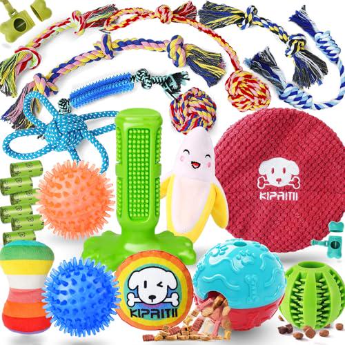 Kipritii 25 Piece Puppy Toy Set with Chew Ropes Treat Balls Squeakers for Small Dogs