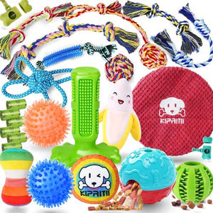 Kipritii 25 Piece Puppy Toy Set with Chew Ropes Treat Balls Squeakers for Small Dogs