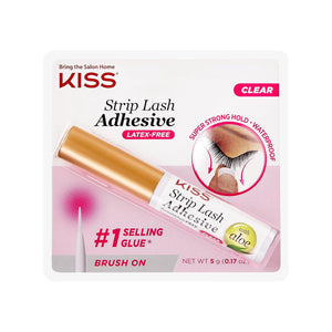 KISS KISS Clear Strip Lash Adhesive With Aloe, Waterproof, Formaldehyde And Latex Free, Odor Free, Cruelty Free, Super Strong Hold Eyelash Glue With Brush Applicator, 0.17 Oz.