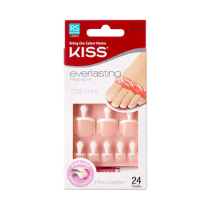 KISS KISS Everlasting French Pedicure Kit, Chip-Free Glue-On Fake Toenails, Real Short Length, Style Limitless , Flexi-Fit Technology, Pink Gel Nail Glue, Mini File, Manicure Stick And 24 False Toenails