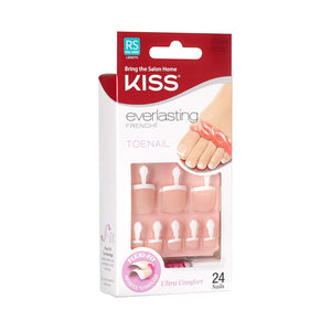 KISS KISS Everlasting French Pedicure Kit, Chip-Free Glue-On Fake Toenails, Real Short Length, Style Limitless , Flexi-Fit Technology, Pink Gel Nail Glue, Mini File, Manicure Stick And 24 False Toenails