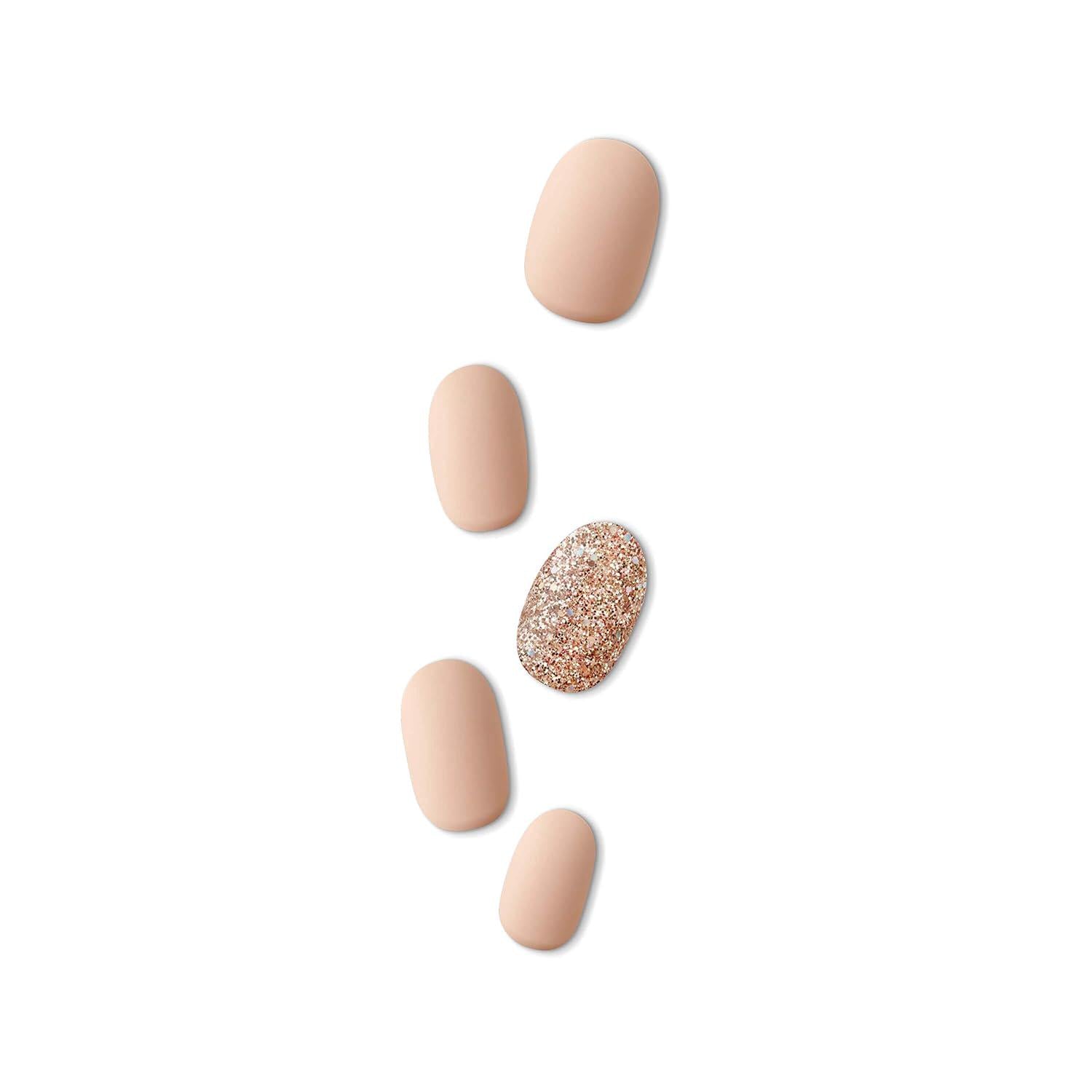 KISS ImPRESS No Glue Mani Press On Nails, Design, 'Evanesce', Beige, Short Size, Oval Shape, Includes 30 Nails, Prep Pad, Instructions Sheet, 1 Manicure Stick, 1 Mini File,