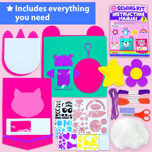 Krafun My First Sewing Kit for Kids with 7 DIY Plush Projects Arts and Crafts Gift for Boys and Girls
