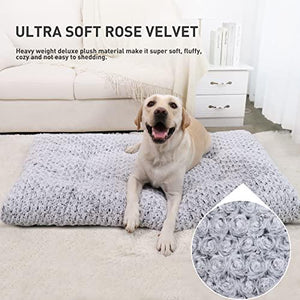 Ksiia Deluxe Plush Dog Bed 41 x 27 Inch Gray Anti Slip Kennel Pad for All Dog Sizes